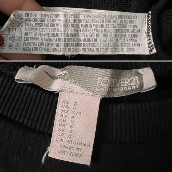 Vintage FOREVER21 Black & Metallic Silver Graphic Crewneck Sweater 100% Cotton S - Picture 14 of 16